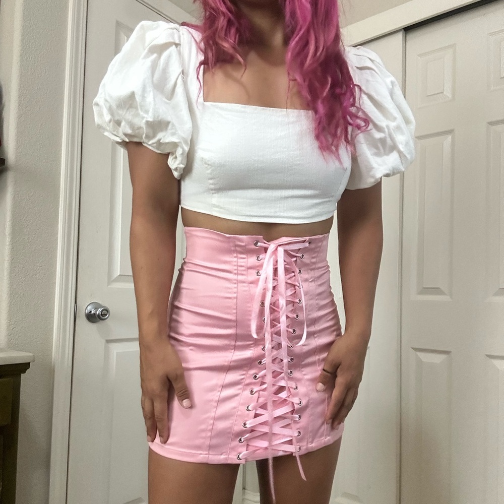 Sugar Thrillz Pink Tie Front Mini Skirt for Night Out